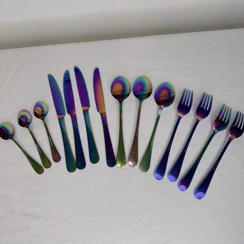 14‎ Pieces Byram Pattern Flatware Cambridge Rainbow Mirror Titanium Plated